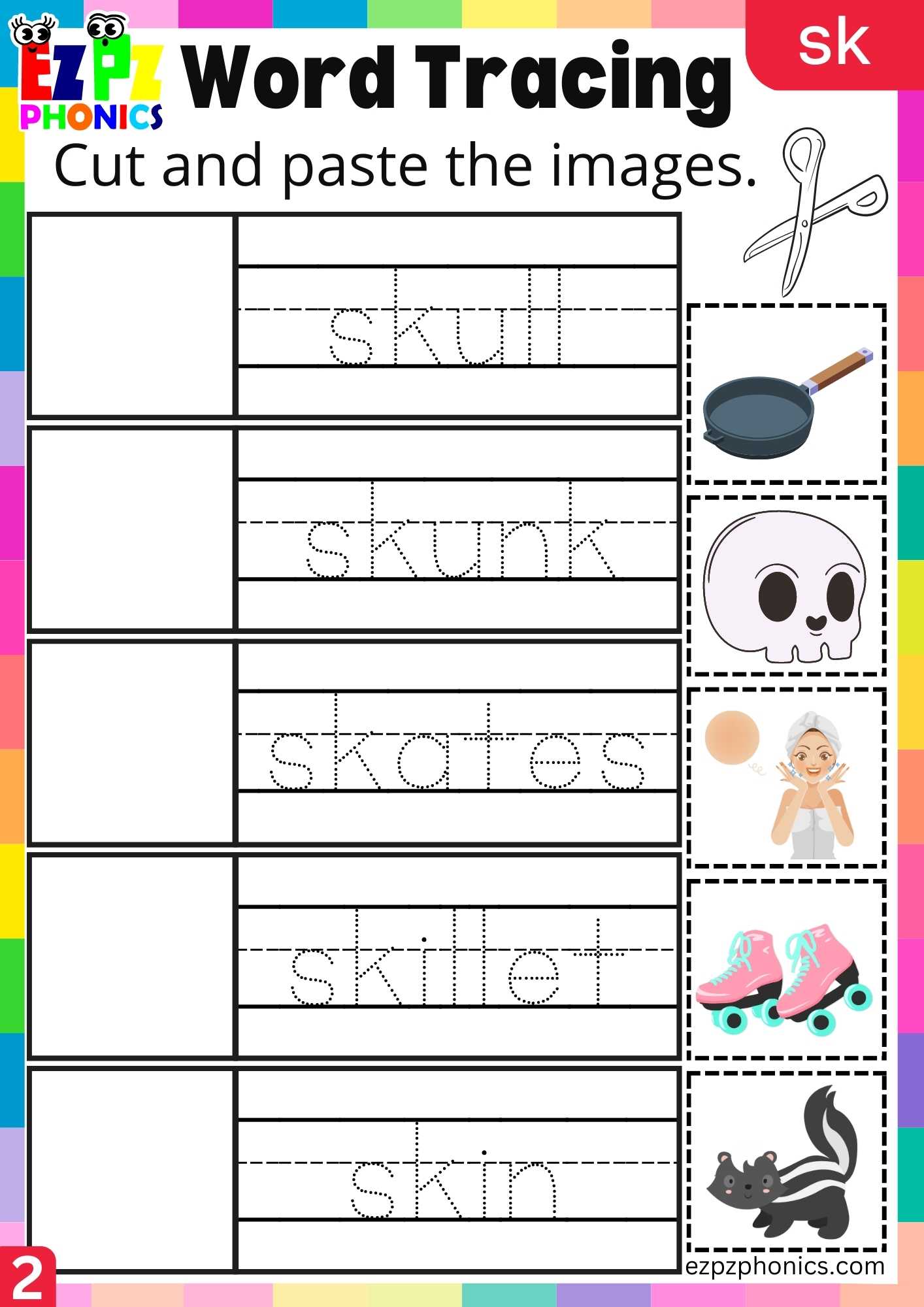 Group2 Sk Words Cut And Paste The Images Phonics Consonant Blends